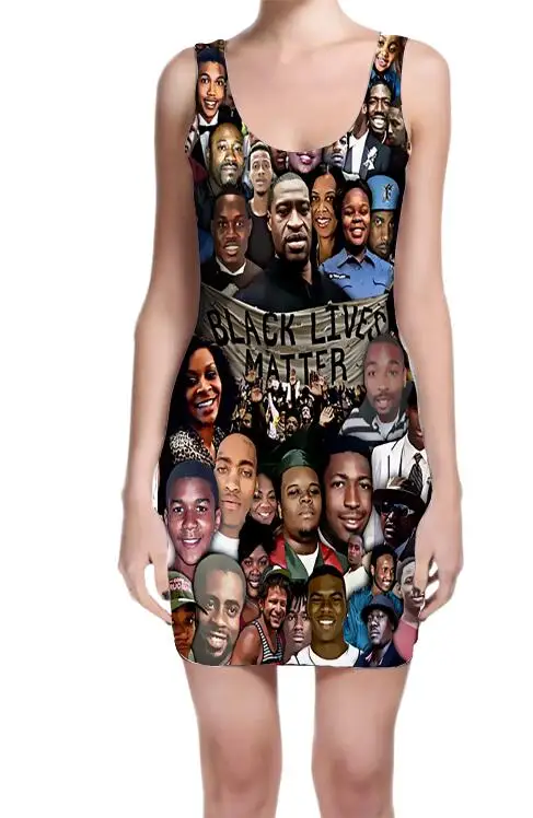 Robe en soie et lait, sur mesure, impression par Sublimation, Collage Black Lives Matter