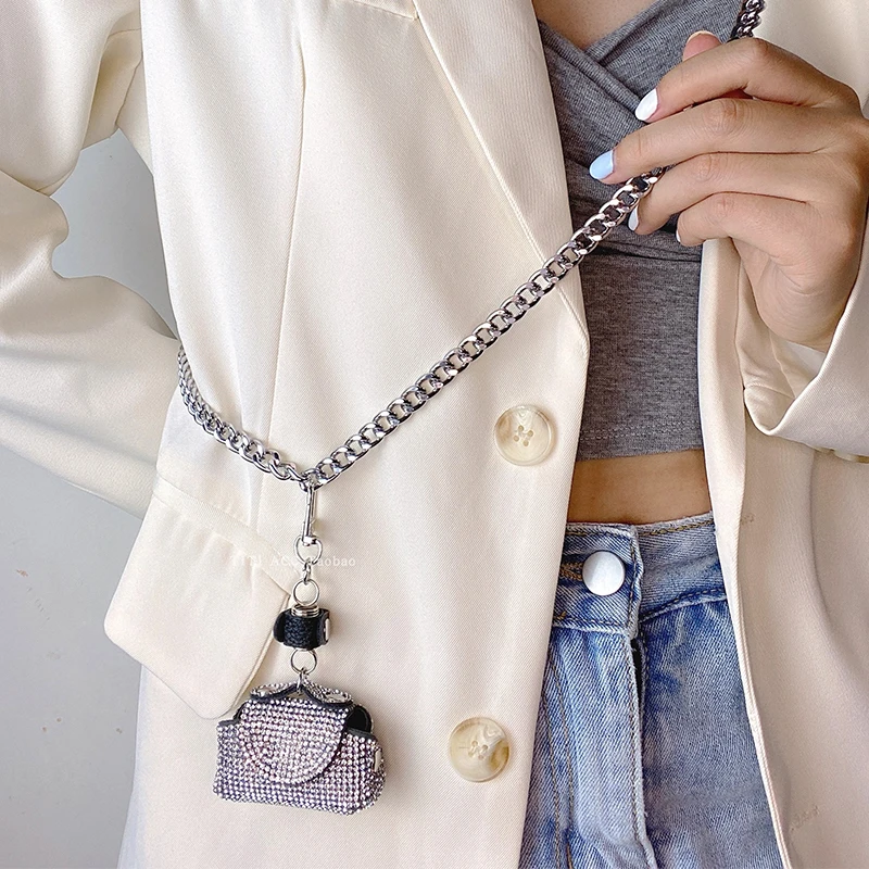 Women Chain Fanny Pack Fashion Luxury Brand Chest Pack Mini Shine With Diamonds Chain Belts For Pants Dress Accesorios Mujer