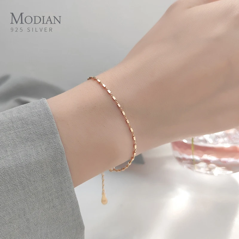 Modian Simple Chain Bracelet Real 100% 925 Sterling Silver Square Chain Link Original Bracelet for Women Brithday Gift Jewelry