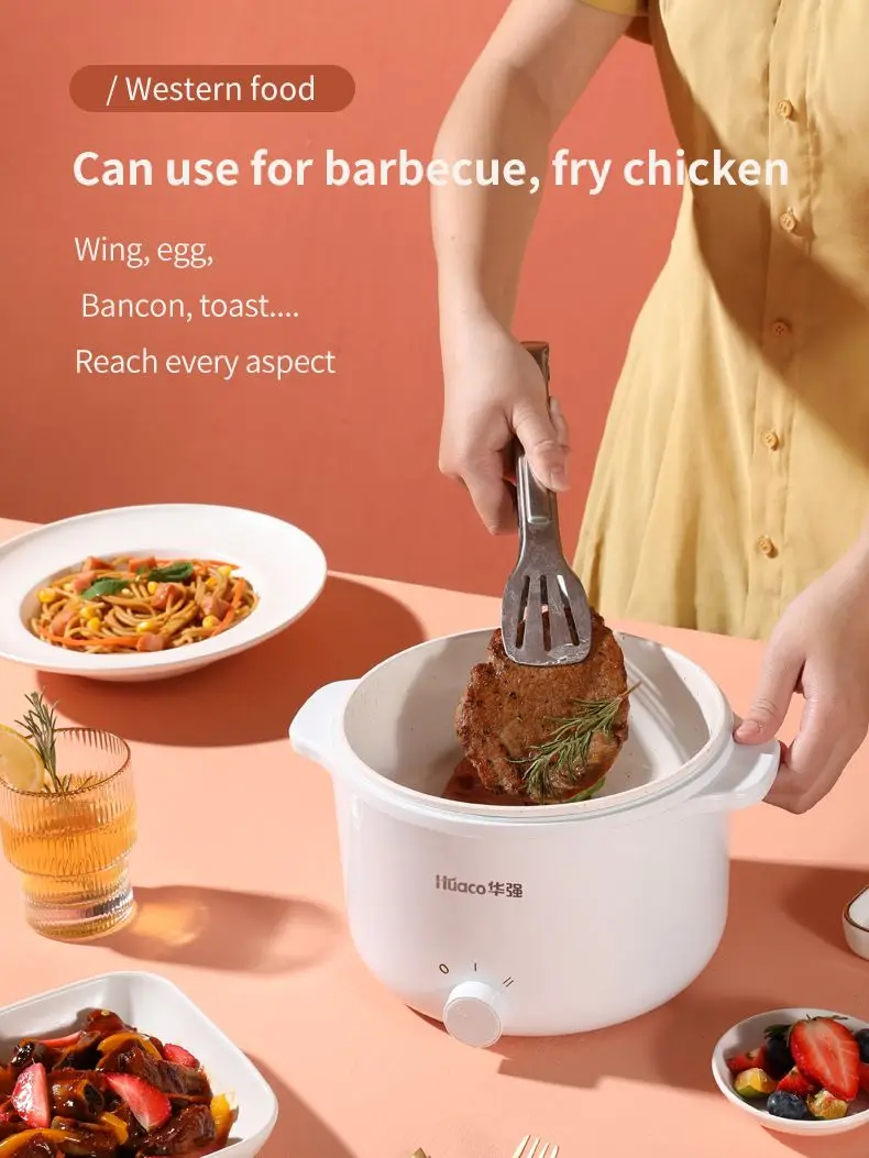 Huaco 2l panela de cozinha elétrica única/dupla camada multifuncional frigideira cozinha do agregado familiar máquina antiaderente frigideira 220v