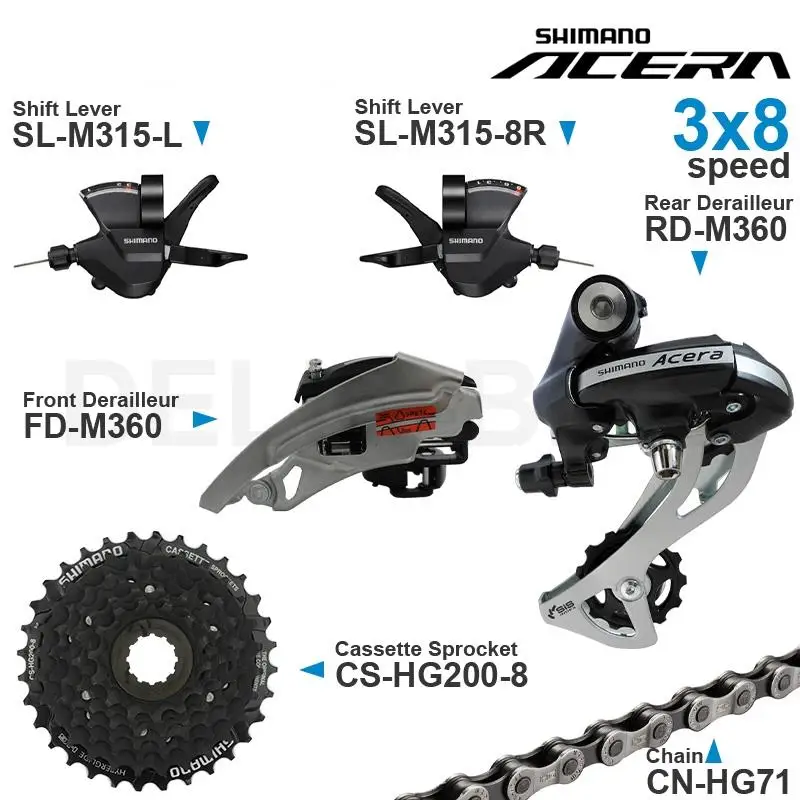 SHIMANO ALTUS ACERA 3x8 Speed Groupset include M315 Shifters M310 M360 Front/Rear  Derailleur HG200 HG41 Cassette Sprocket Chain