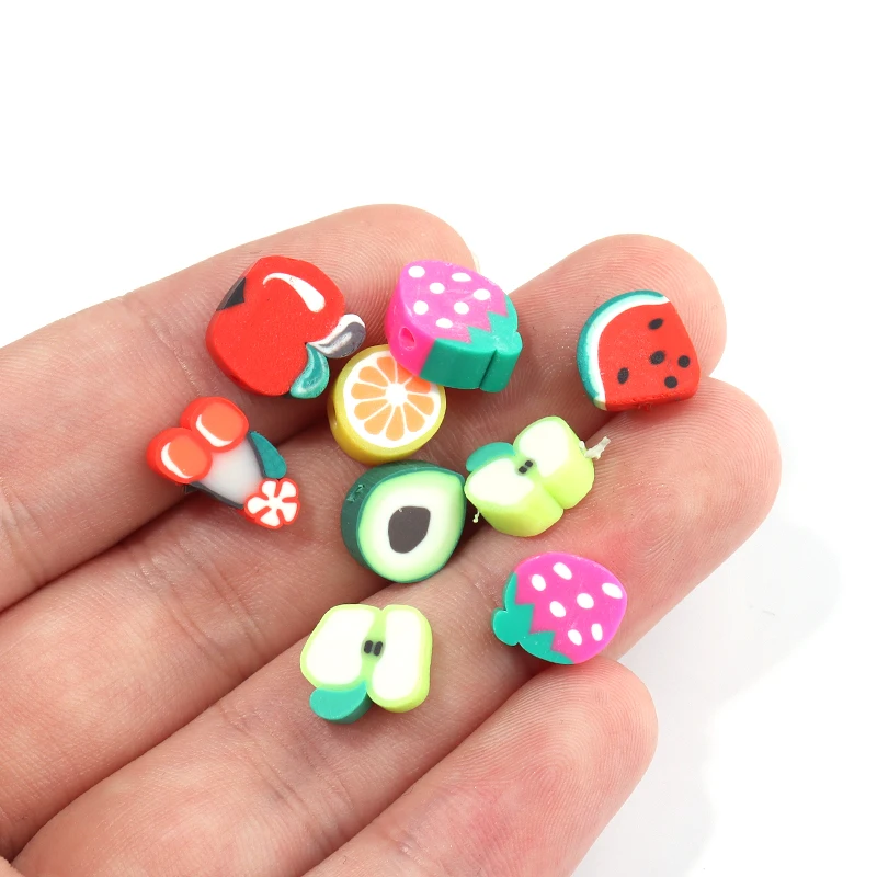 50Pcs/Lot Soft Polymer Clay Beads Fruit Mixed With Loose Spacer Beads For Women Girls Jewelry Making DIY Bracelet Necklace