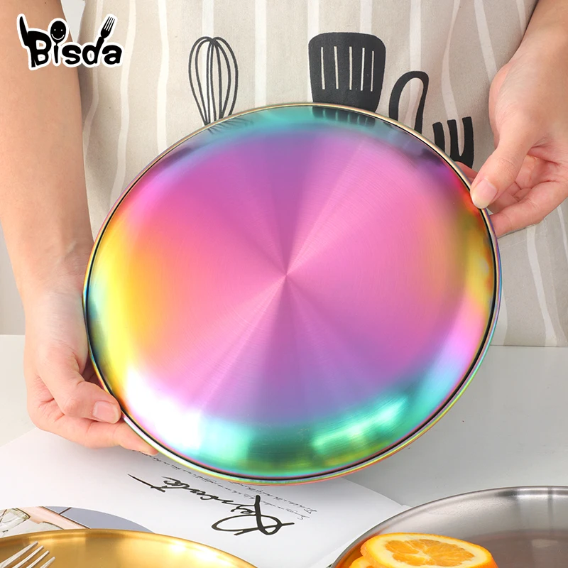 Stainless Steel Dinner Plates Gold Dessert Fruit Dish Round Salad Trays Snack Dish Serving Tray Candy Food Storage