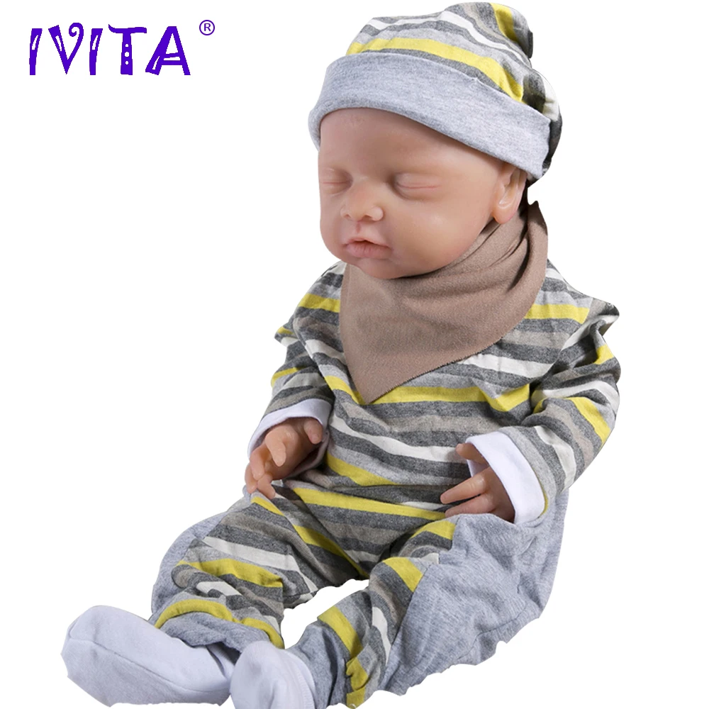 IVITA WG1514 18inch Silicone Babies Dolls Girl Eyes Closed Alive Real Reborn Baby Soft Realistic Toys for Children with Clothes