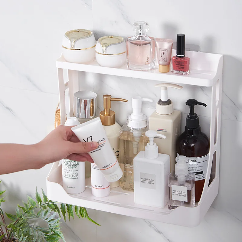 Double-Layer Bathroom Shelf Cosmetic Shampoo Storage Rack Housekeeper On Wall For Kitchen Organizer For Bathroom Accessories