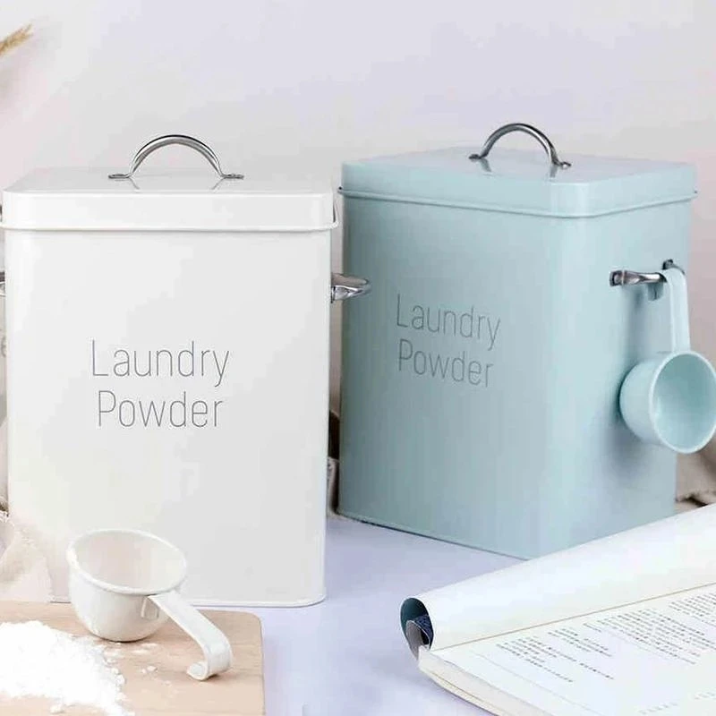 

Sealed Iron Flour Bucket Washing Powder Storage Box Pet Food Storage Tank High Capacity Moisture-Proof Grain Jar With Spoon