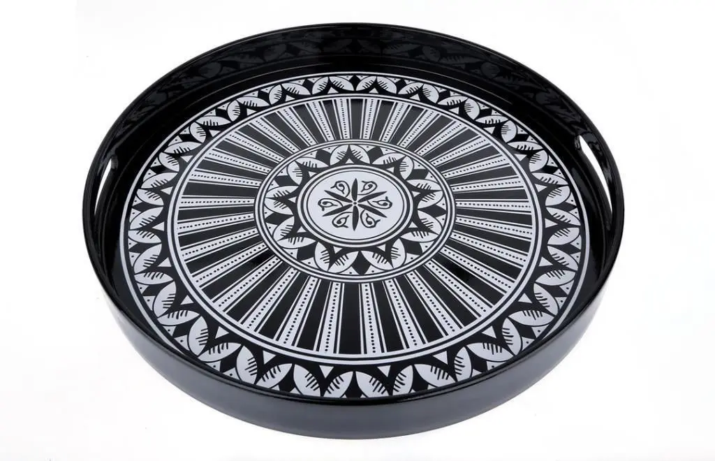 

DOLBOVI Star Decor Round Black White tray 38 cm tray поднос plateau de service