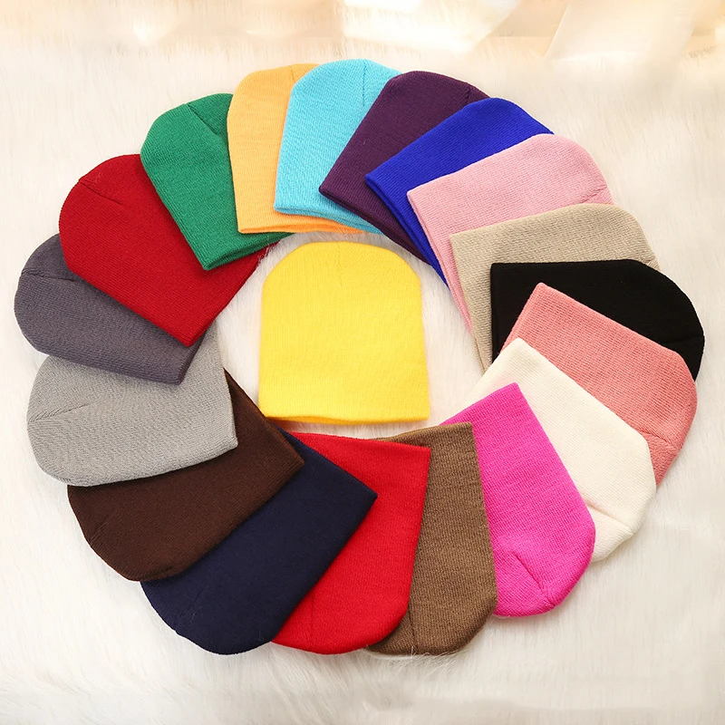 0M-4Y Toddler Infant Candy Color Hats Baby Boy Girl Warm  Knit Wool Children\'s Cap Cotton Soft Newborn Kids Beanie