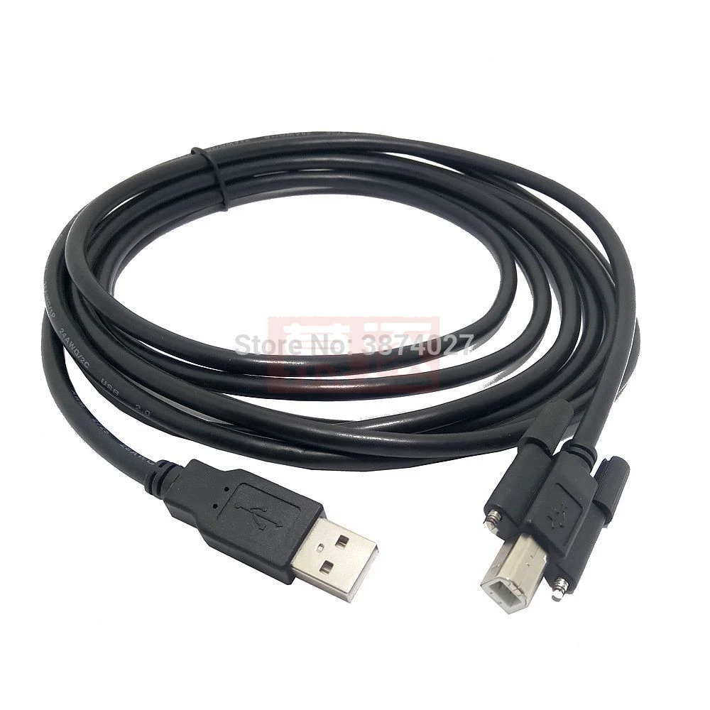 1PCS USB 2.0 A Male to B Male date line Cable with Screw holes Connector For Printer Hard disk box Scanner 1.5M/5FT 3M/10