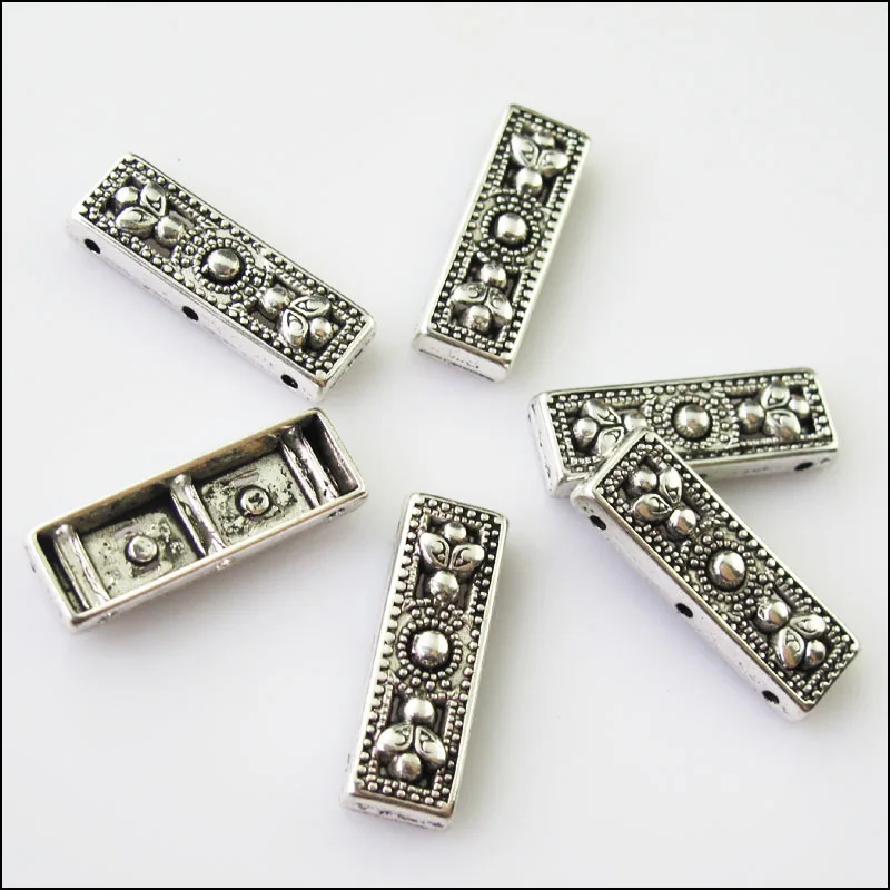 10 New 3Holes Flower Bars Connectors Charms Tibetan Silver Tone Spacer Beads 9x26mm