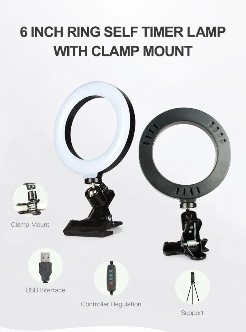 6" Led Ring Light Kit Video Conference Lighting Laptop Monitor Zoom Computer clip Lamp Remote Working/Self Broadcast/Live Stream