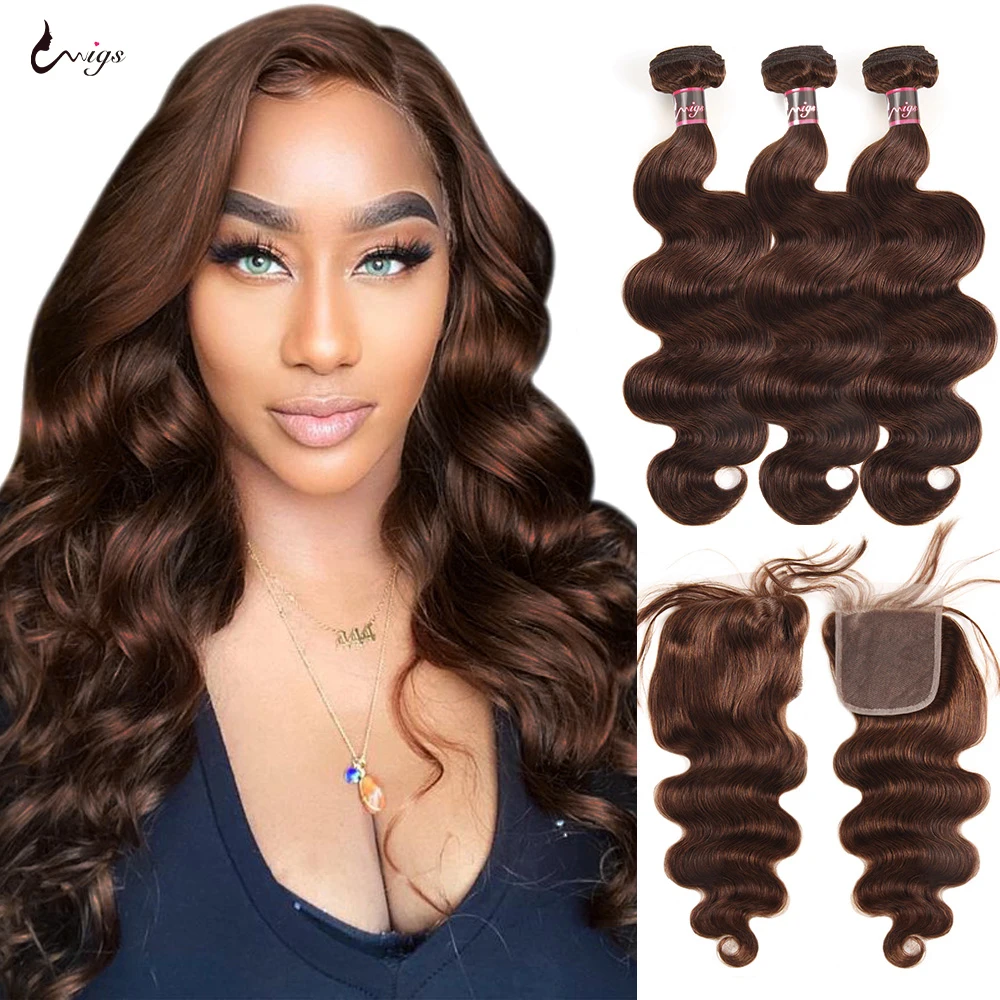 

Uwigs Body Wave Bundles with Closure #2 Colored Human Hair Bundles with Closure 3/4 Bundles with Closure Brazilian Remy Hair