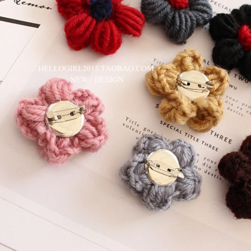 4PCS Korean Style Cute Girls Colorful Wool Knitting Flower Brooch For Women Woolen Jewelry Female Wedding Party Friends Gift