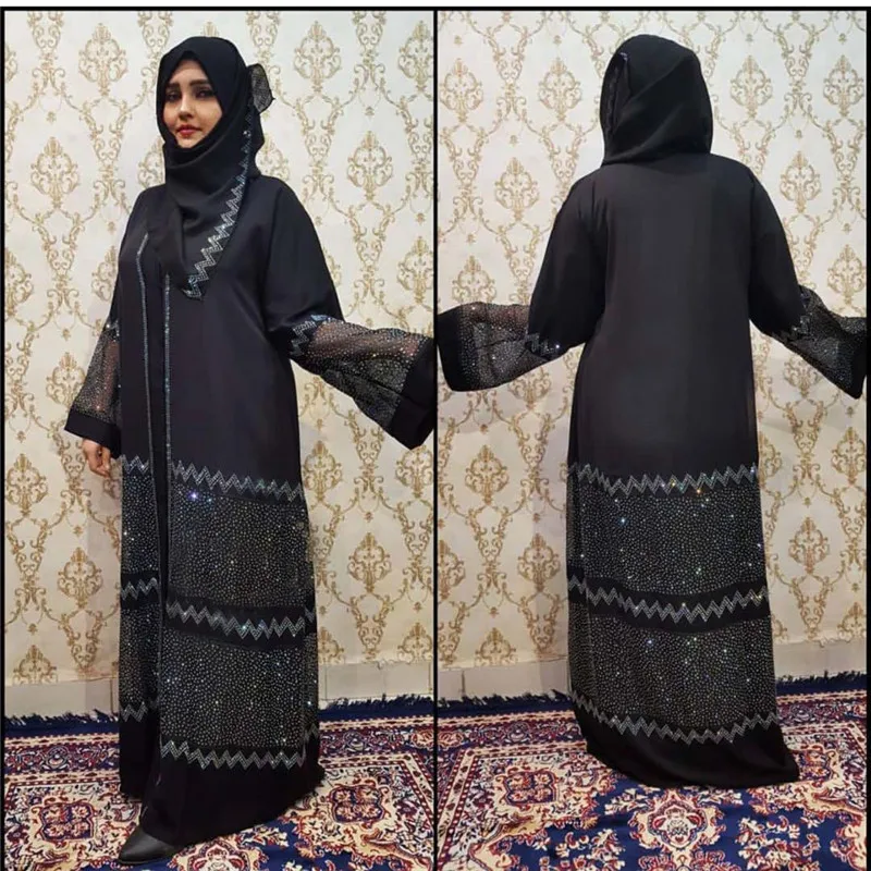 Houseofsd 2024 Ladies Fashion Islam Kaftan Muslim Hijab Abaya African Gauze Sleeves Long Dress Diamond Decoration And Scarf