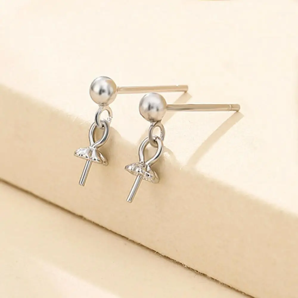 5 Pairs S925 Sterling Silver Stud Earring Blank with Peg Bail Post Earring Setting for 6mm-12mm Round Bead or Pearls DIY Jewelry