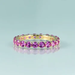 GEM'S BEAUTY 14K Gold Filling Sterling Silver Eternity Rings Round Lab Pink Sapphire Infinity Rings For Women Anniversary Gift