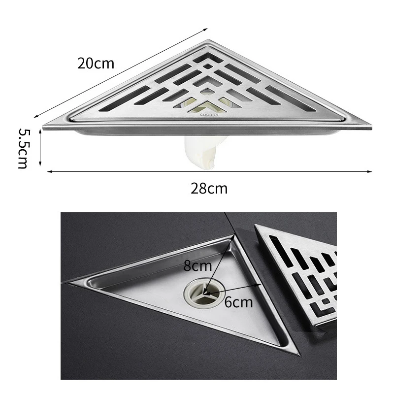 ELLEN Triangle Floor Drain 304 Stainless Steel Bathroom Corner Floor Drain Deodorant 20*28cm ELF214