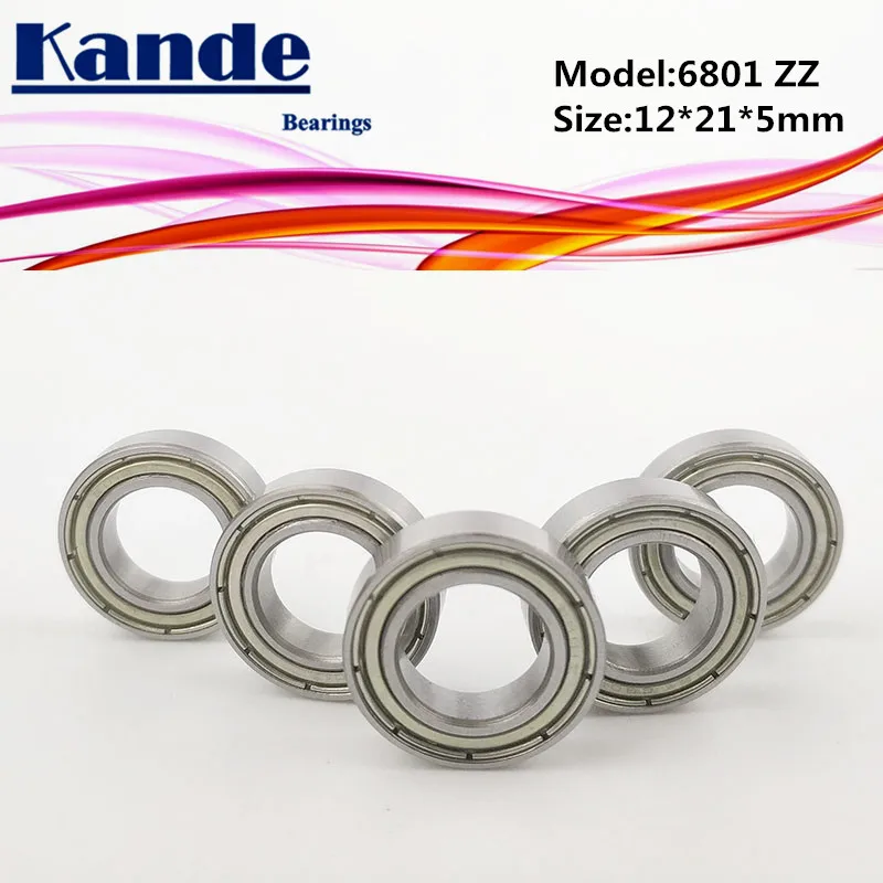 

Kande Bearings 6801 ZZ 10PCS ABEC-1 6801ZZ Thin Single Row Deep Groove Ball Bearing 12x21x5mm 61801