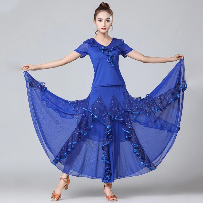 Vestido de baile latino para mujer, vestido de baile de salón para Tango, Rumba, flamenco, falda de swing grande