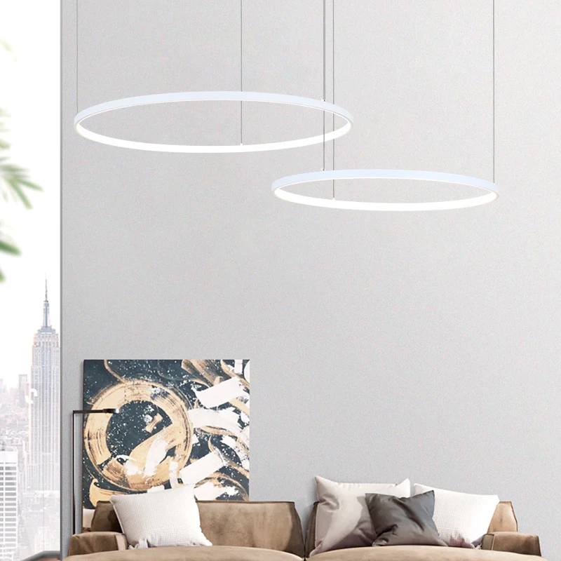 Imagem -03 - Luzes Led Modern Circle Design de Interiores Iluminação de Engenharia Line Hang Ring Chandelier Lamp