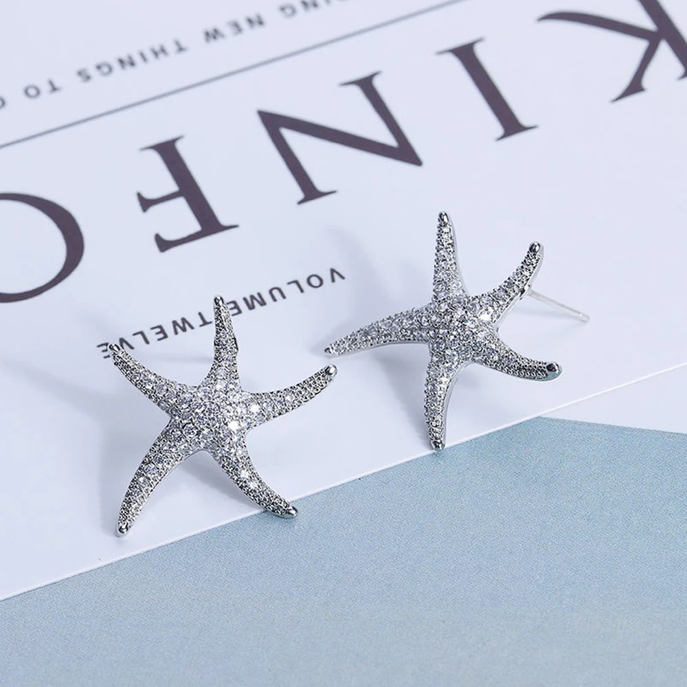 CAOSHI Trendy Female Starfish Earrings for Party Fashionable Design Accessories with Dazzling Zirconia Daily Wearable Jewelry