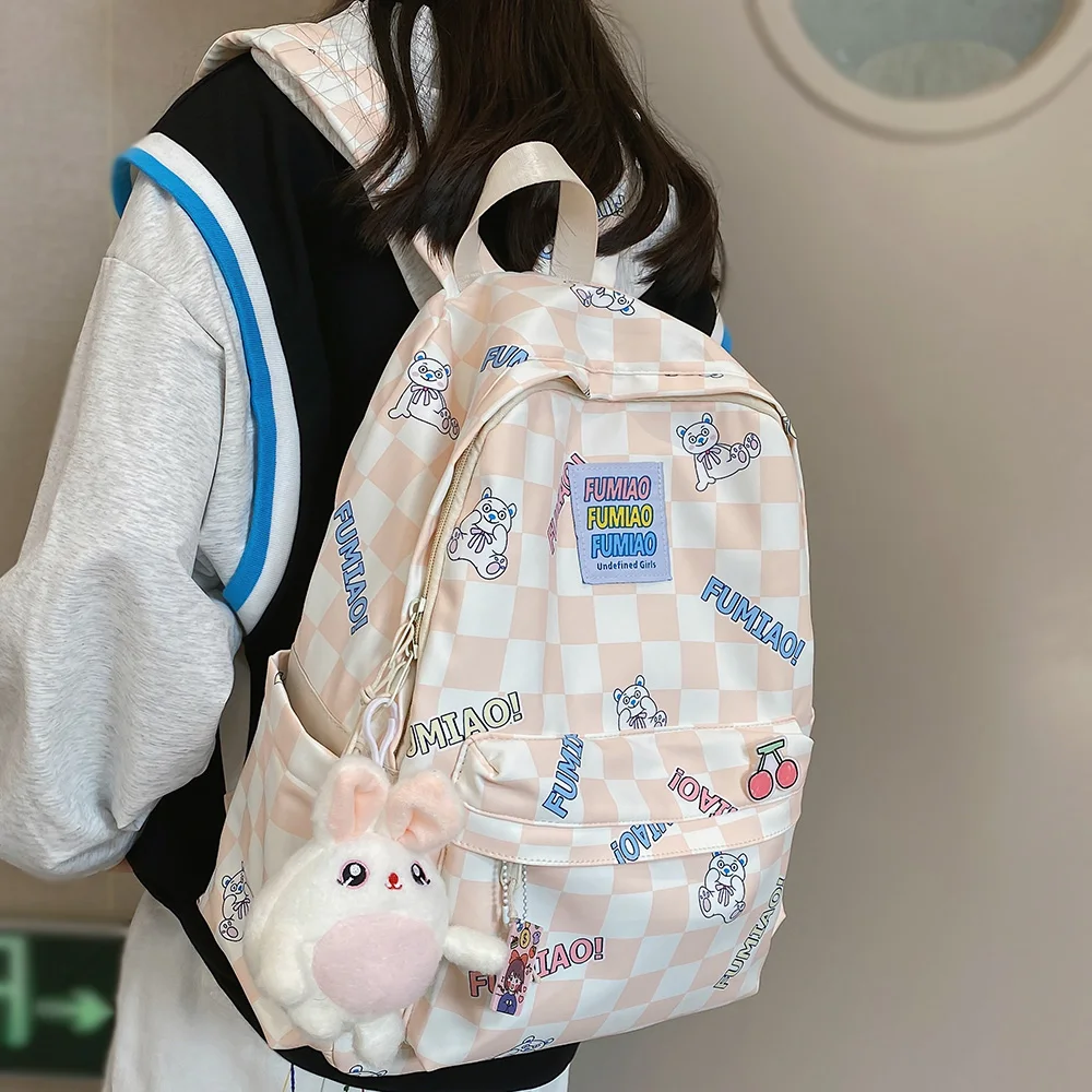 

Girl Plaid Cute College Backpack Fashion Kawaii Women Lattice Travel Bag Ladies Nylon School Backpack Student Female Laptop Bags