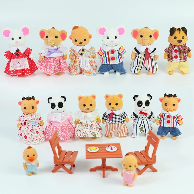 17PCS Forest Animal Family 1:12 Plush Dolls Set Cartoon Kids Toys For Girl Baby Birthday Christmas Gift Rabbit Family Dollhouse