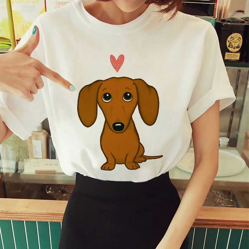 Filhote de cachorro kawaii impressão dos desenhos animados verão camiseta o pescoço manga curta simples topo casual branco 90s hipster gráfico t camisas