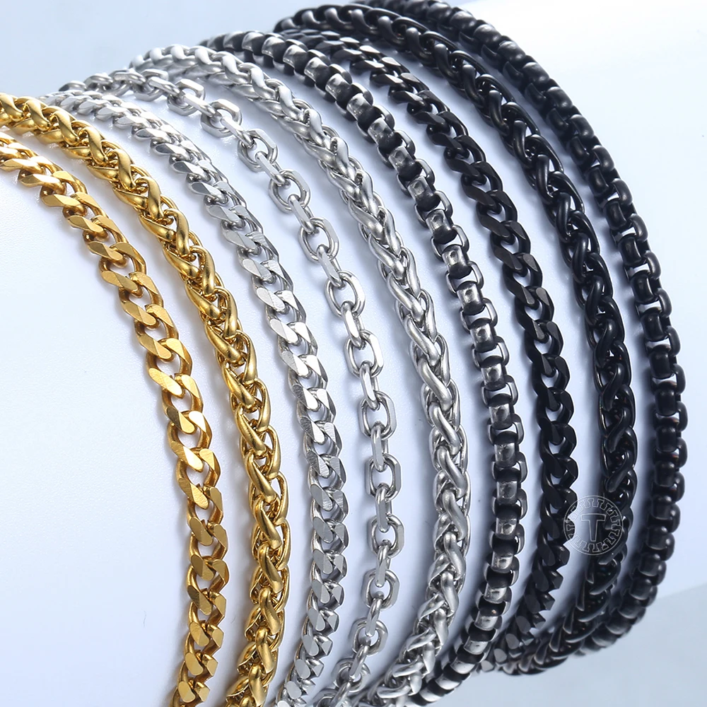 2-3mm Stainless Steel Bracelets For Women Men Wheat Box Cuban Link Chain Bracelets Male Jewelry KBB13A