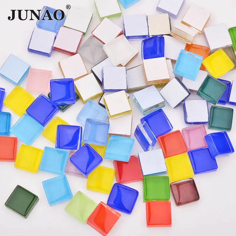 Junao-モザイクガラスストーン,20個,ミックスカラー,タイル,ガラスの小石,手工芸品,子供向けパズル,日曜大工,モザイク作成