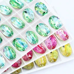 Oval Shape Laser Shine Crystal Rhinestones Colorful Pointback Glass Strass Jewelry Making Accessories Nails Glue Crystal