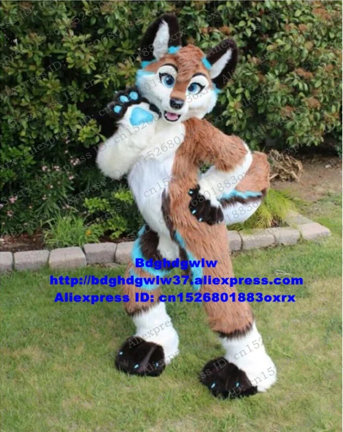 Brown Long Fur Furry Fox Husky Dog Wolf Fursuit Mascot Costume Adult Cartoon Character Popular Campaign Holiday Gifts zx3018