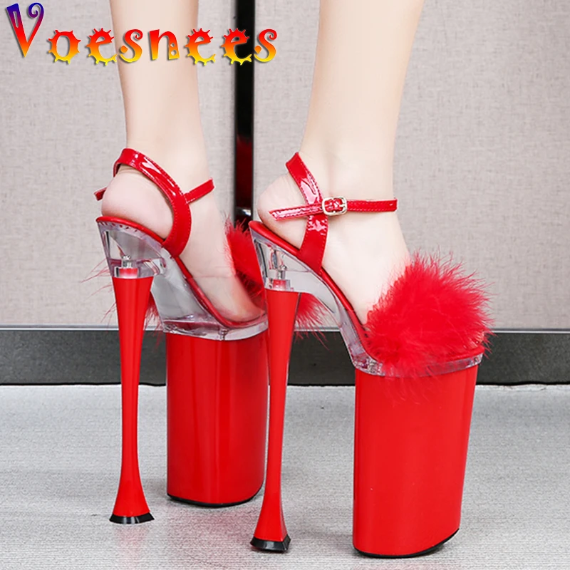 

Ladies Shoes 2021 New Summer Fur Heels Stiletto Sandals Women Shoes Sexy Platform Super High Heels 26cm Modern Sandals Wedding