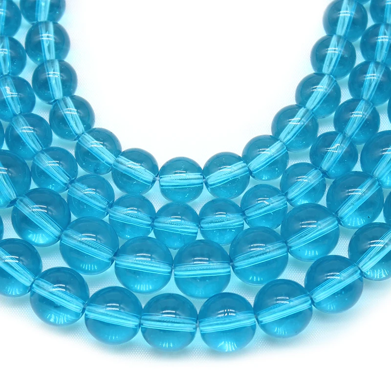 Natural Light Blue Glass Stone Charm Round Loose Spacer Beads for Jewelry Making Needlework DIY Bracelet Necklace 4/6/8/10/12 MM