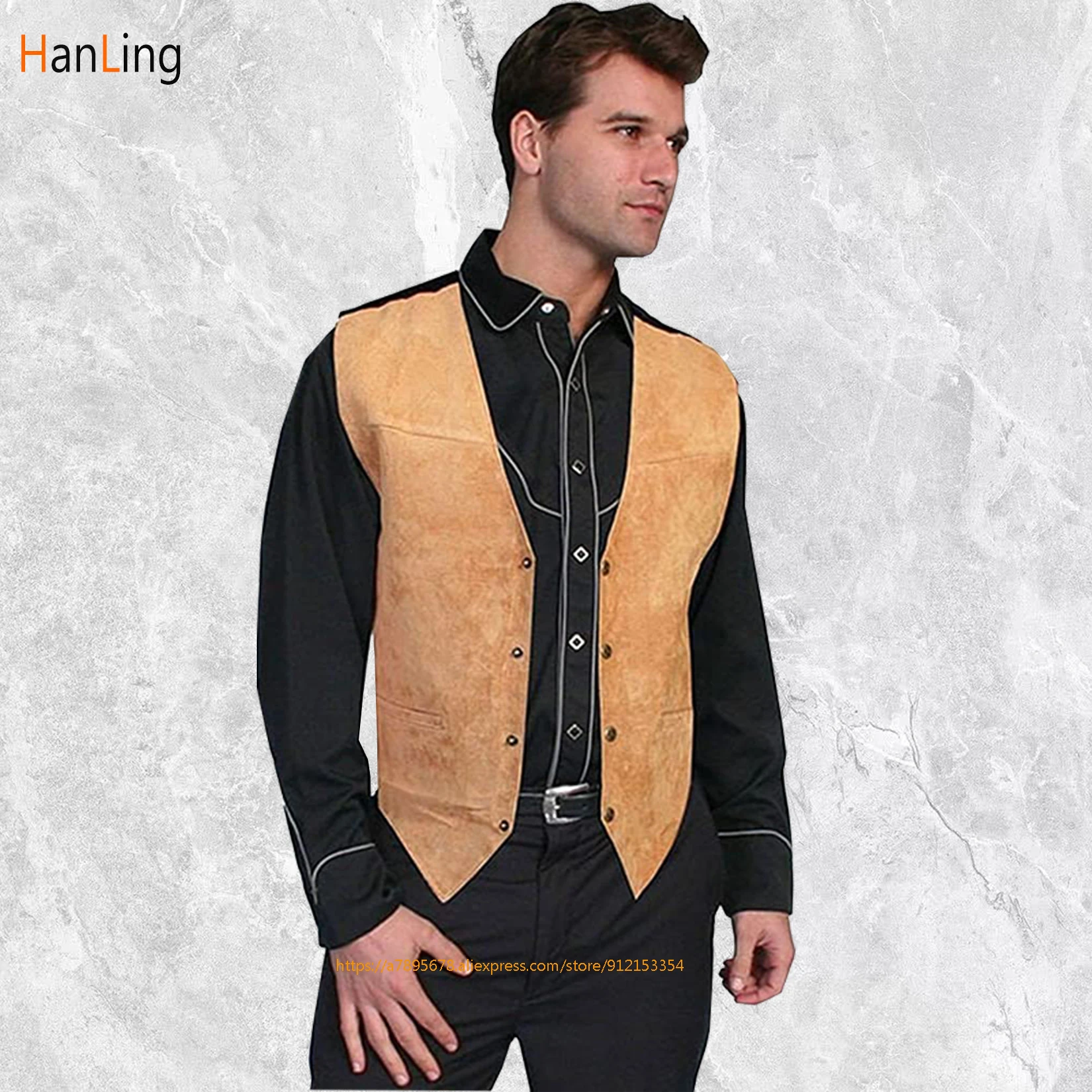 Men's Waistcoat Western Denim Vest Steampunk Style Party Wedding Jacket жилетка мужская