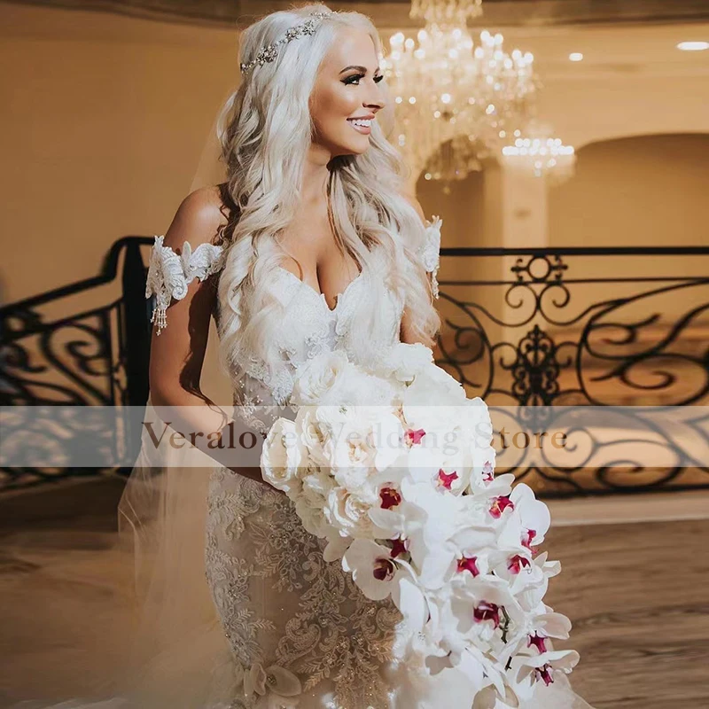 Suknie ślubne szata de mariée syrenka 2022 Ruffles pociąg Off Shoulder Illusion Tulle Свадебное платье kraj suknia dla panny młodej