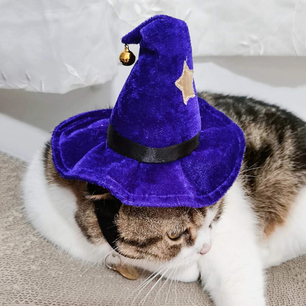 Pet Costume Hat Novelty Adjustable Pet Witch Hat Dog Headwear Halloween Purple Velour Halloween Costume Supplies Cap For Dog Cat