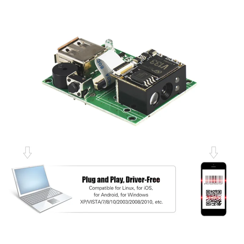 Kiosque Raspberry PI Scanner de codes à barres, Module de lecteur de codes QR 2D, Interface TTL/RS232/USB, lecteur de codes à barres