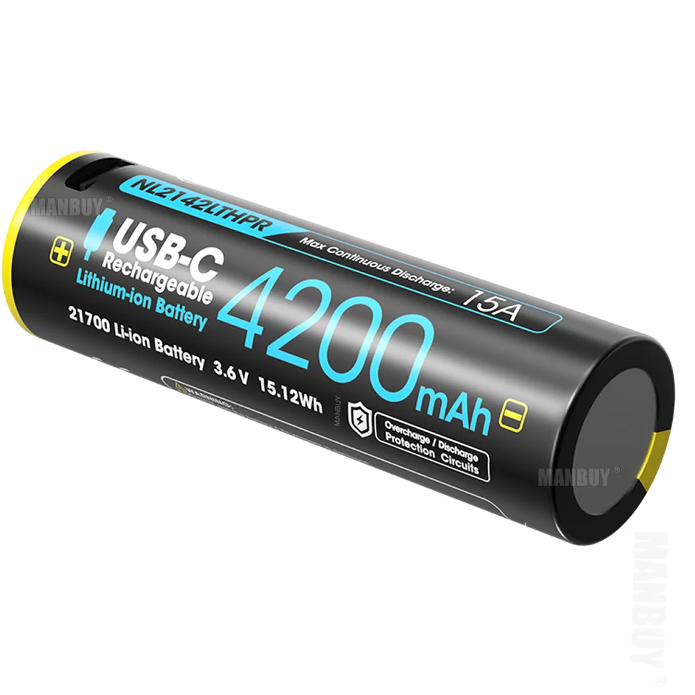 Nitecore NL2142LTHPR -40C Low Temperature 21700 4200mAh 3.6v Protected Li-ion Rechargeable Battery with USB TYPE-C Charging Port