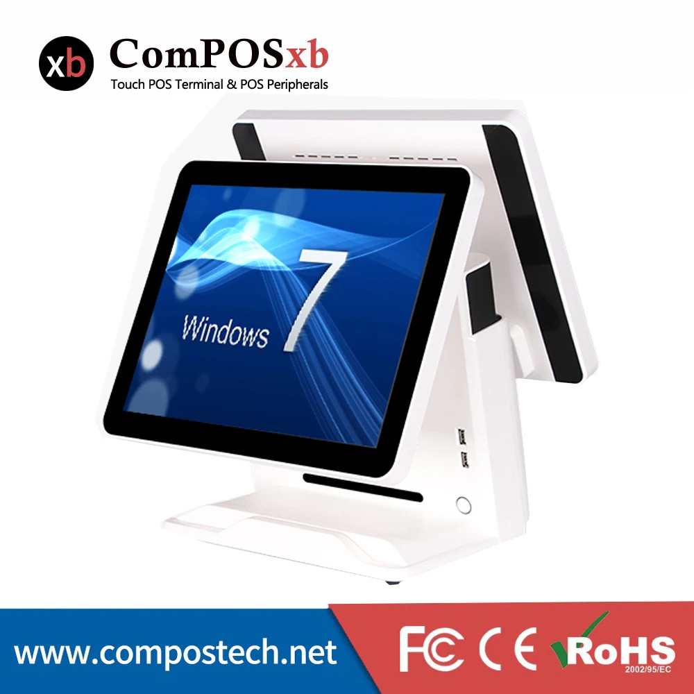 15 inch POS All-in-one capacitive Touch screen POS systems with 15 inch customer display printer