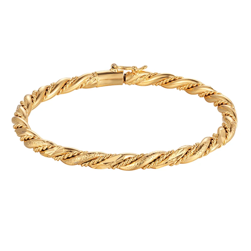 4 Style Women Yellow Gold Color Cuff Bracelets Fashion 5mm Bangle