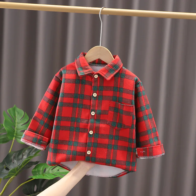 Spring Autumn Winter Children Korean style plaid Cotton Shirts Baby Boys Girls fashion 4 Colors Patchwork Casual Tops 0-5Y