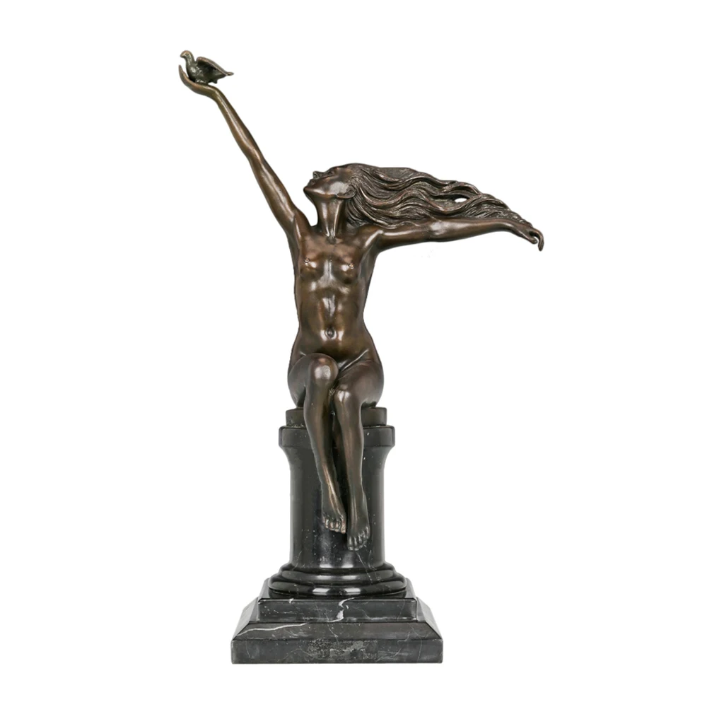 

Bronze "The Carrier Pigeon" Statue by Amedeo Gennarelli Replica Famous Nude Woman Sculpture Home Decor