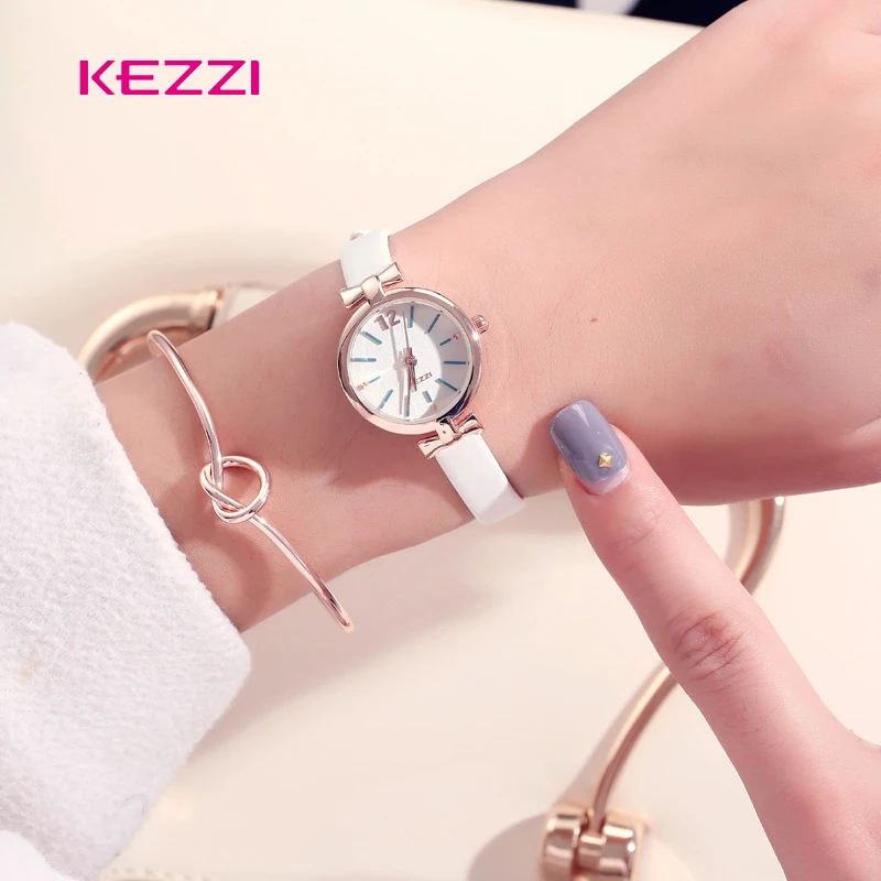 

Kezzi Brand Women Dress Wristwatch Fashion Leather Quartz Watch Simple Small Dial Bow Student Watches Female Girl Relojes Mujer