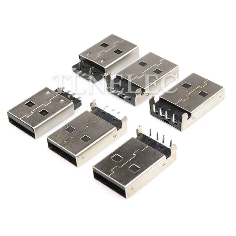 5 pces usb 2.0 tipo um cabo de dados conector de carregamento interface 90 graus 180 graus fêmea masculino solda soquete