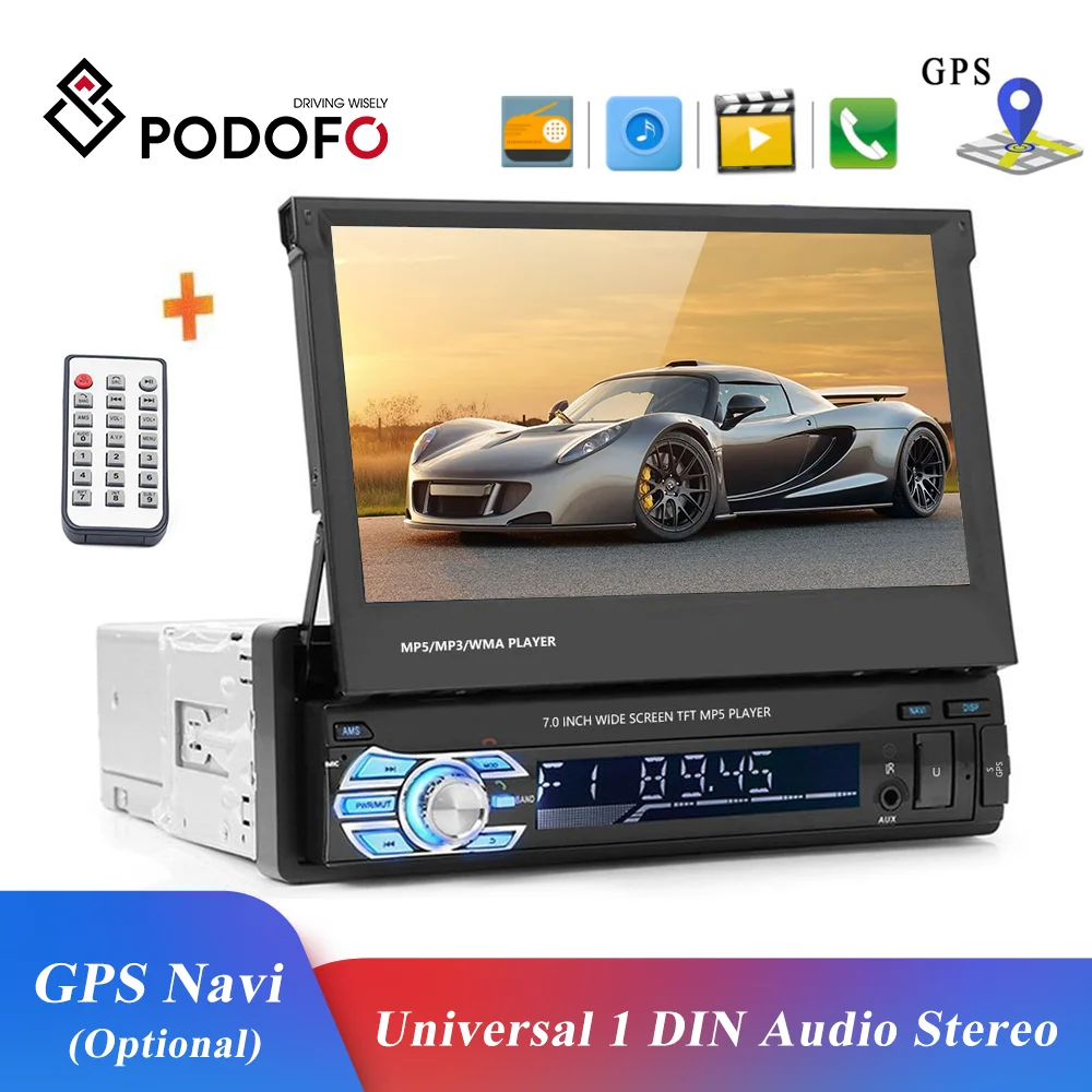 

Автомагнитола Podofo, MP5-плеер с 7-дюймовым сенсорным экраном, USB, SD, AUX, FM, Типоразмер 1 DIN