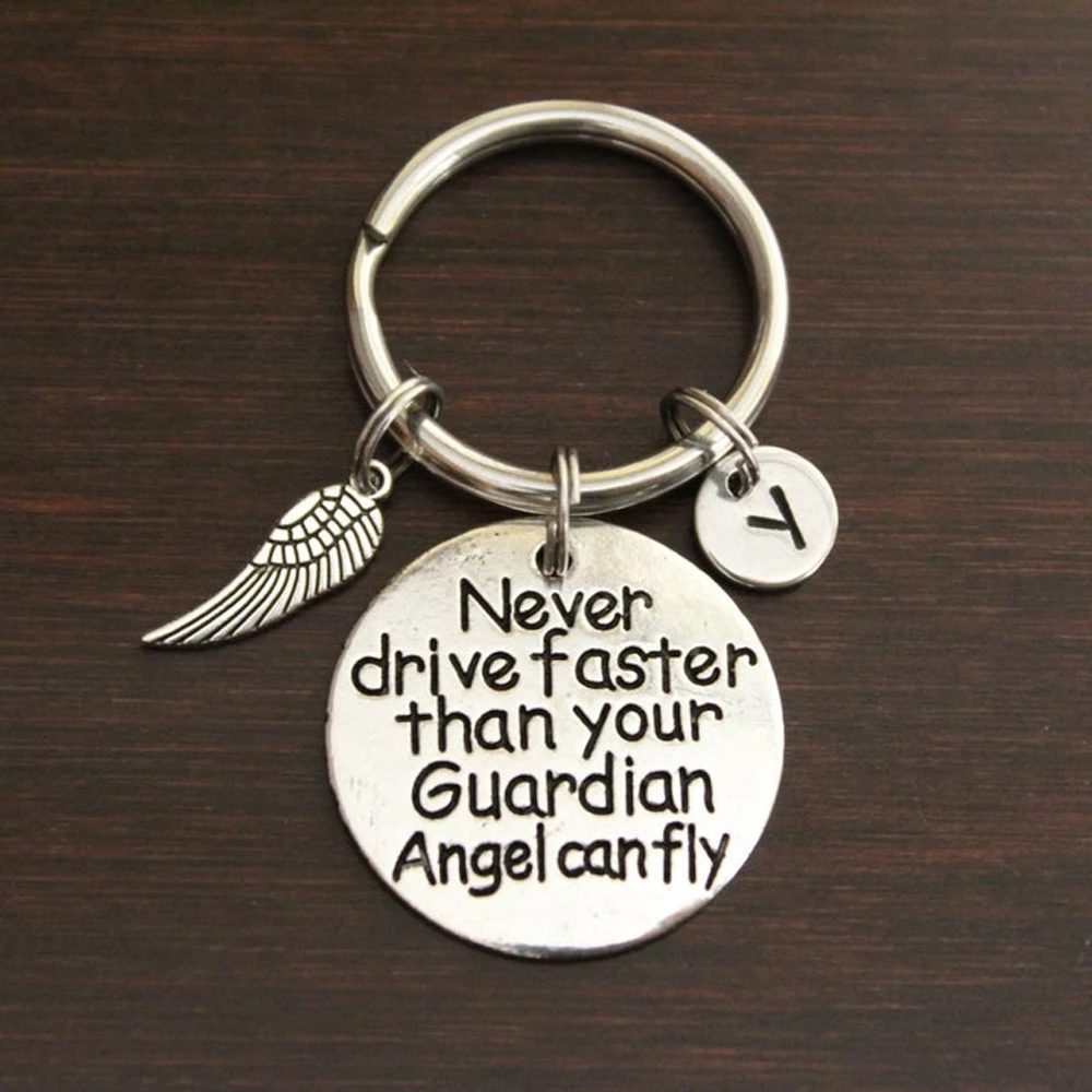 Never Drive Faster Than Your Guardian Angel Can Fly Key Ring/Keychain - New Driver Gift - New Driver Keychain - Trucker