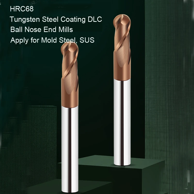 

HRC68 Tungsten Steel Coating DLC Ball End Mill for Mold Steel SUS Carbide Ball Nose End mills 2 Flute Milling Cutters Tool