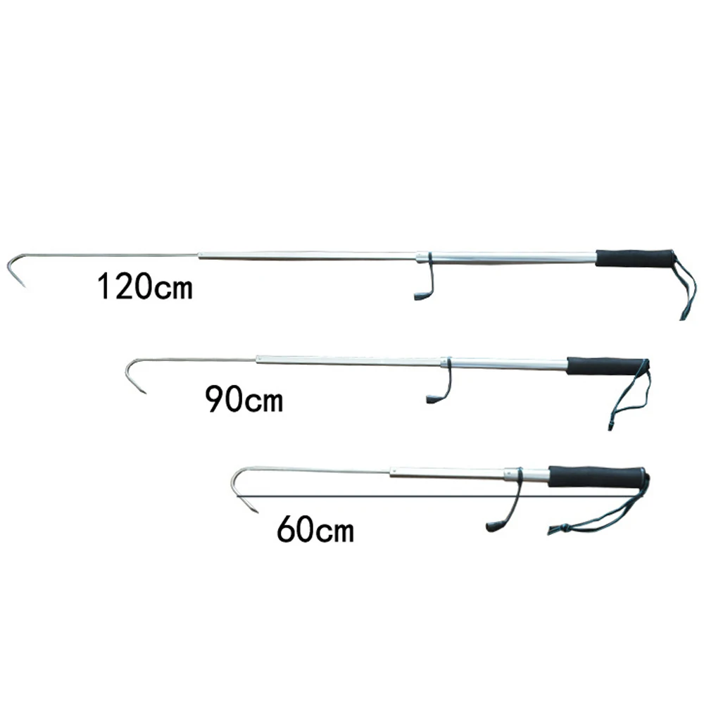 New Ice Fishing Rod Spear Hook Tools Telescopic Retractable Fish Gaff Stainless Steel Portable Sea Boat Fishing Grip Tackle 60cm