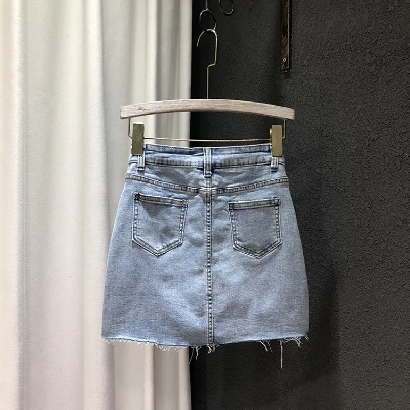 Women Summer Denim Mini Skirt Side Striped Tassels Fashion Slim Fit Skirts Ladies Casual Streetwear New Pockets High Waist Skirt